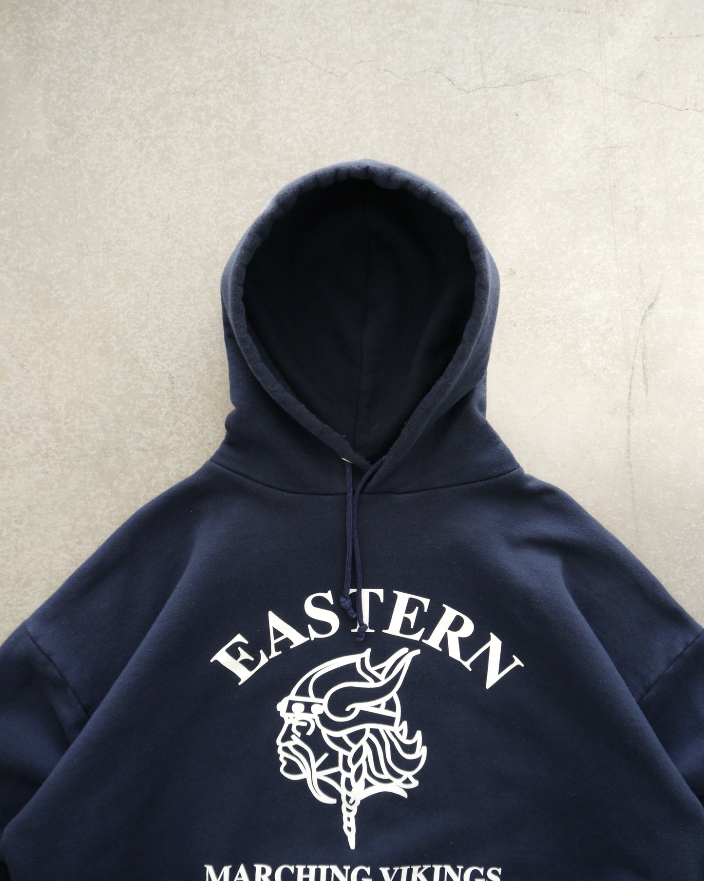 90s “Marching Vikings” Boxy Navy Hoodie (XL)