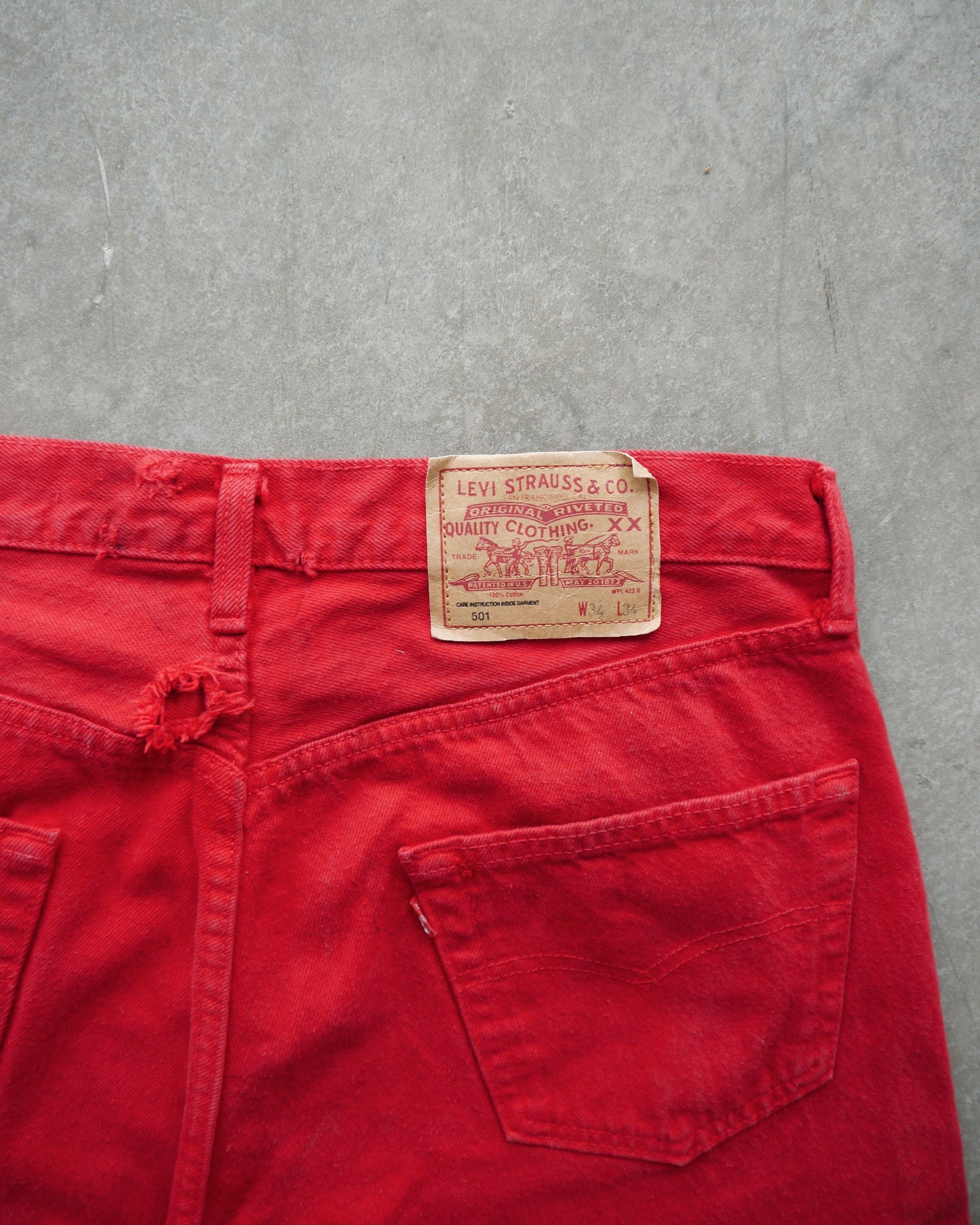 90s Levi’s 501 Red Denim Jeans (33x34)