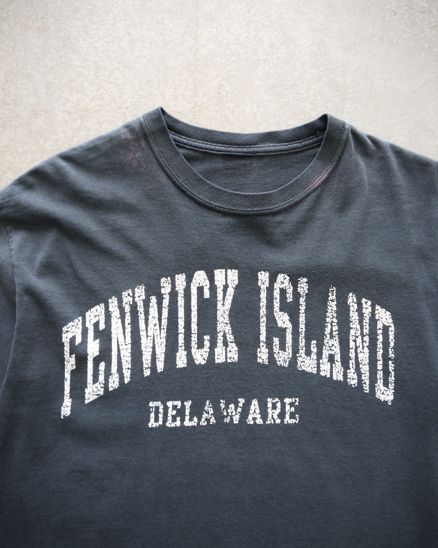 2000s “Fenwick Island” Cracked Print Faded Charcoal Tee (M)