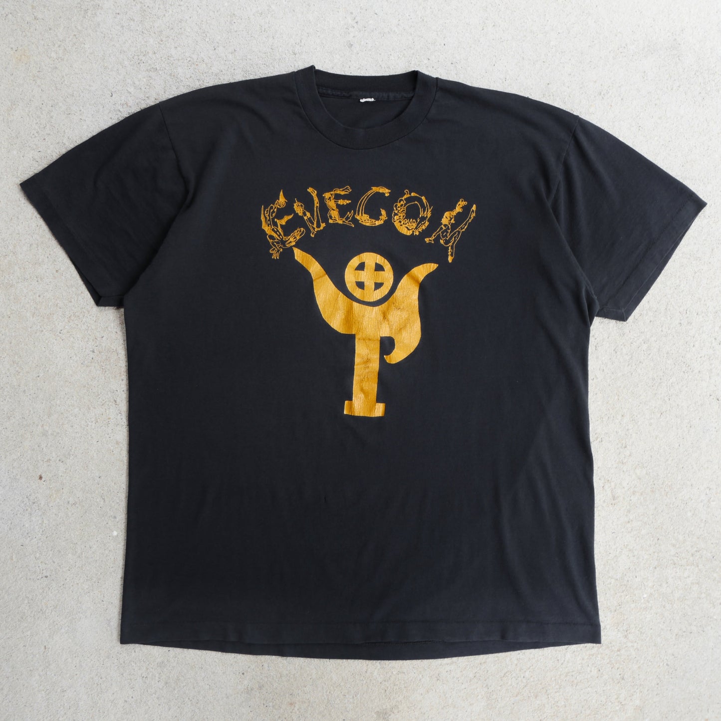 80s Faded Black “Evecom” Tee (L/XL)