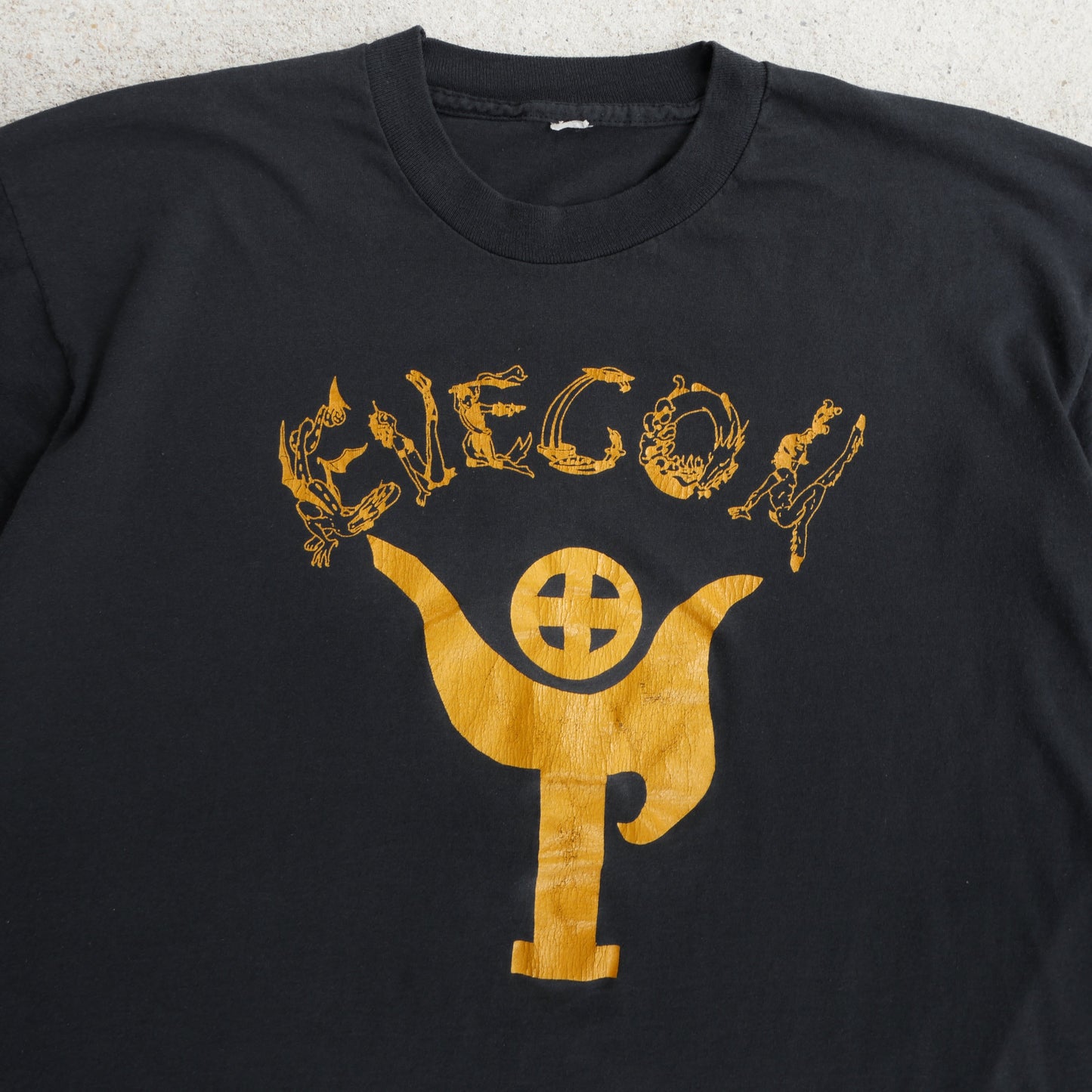 80s Faded Black “Evecom” Tee (L/XL)