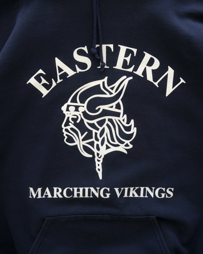 90s “Marching Vikings” Boxy Navy Hoodie (XL)
